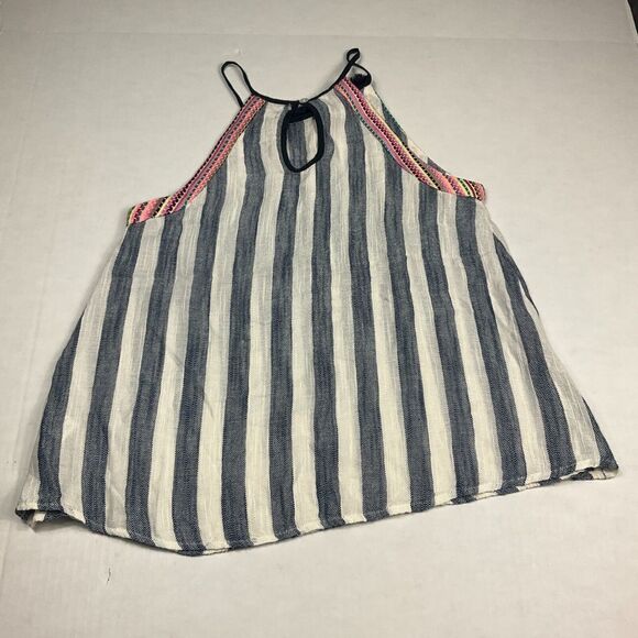 THML Womens Embroidered Shirt Striped Sleeveless Casual Relaxed Fit Top Small - Picture 10 of 11